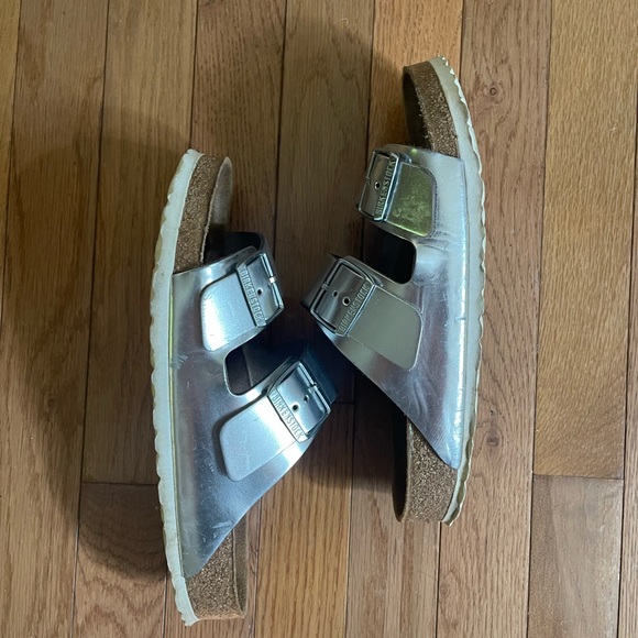 Silver Birkenstock Arizona Sandals - Picture 5 of 6